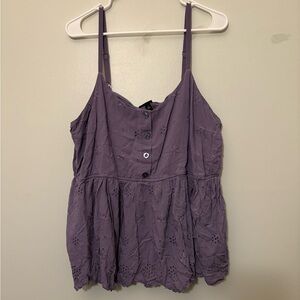 Torrid Lavender Purple Button-Front Floral Eyelet Tank Top, Size 3X Women’s